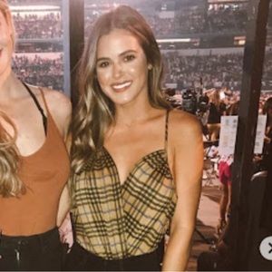 By the Way. Janey cami surplice bodysuit in mustard plaid